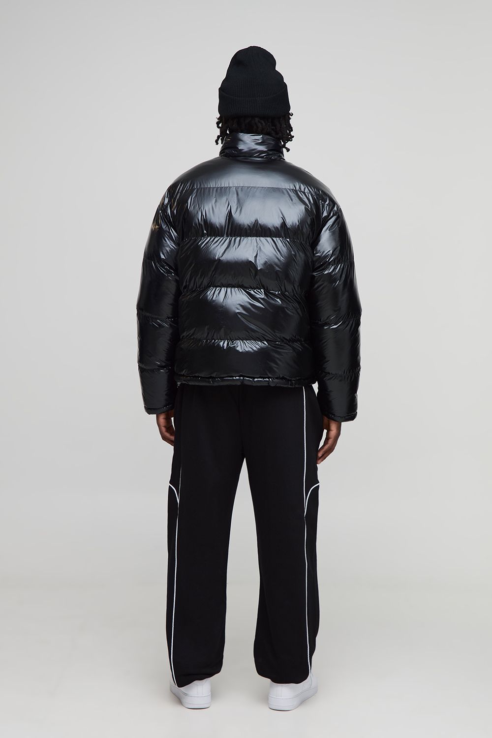 Regular Fit Reversible Mix Fabric Panelled Funnel Neck Puffer Jacket