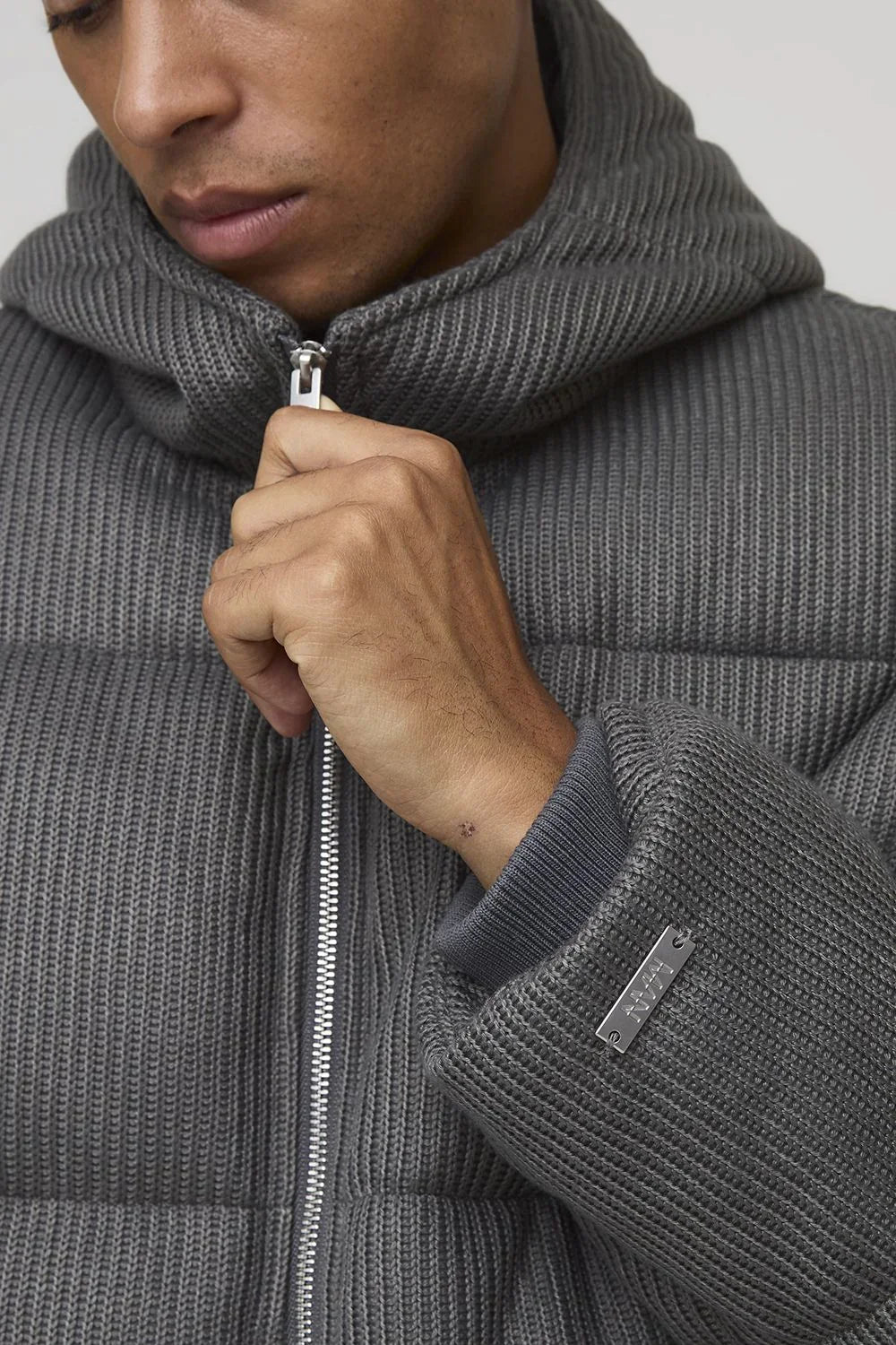 Oversized Fit Knitted Hooded Puffer Jacket