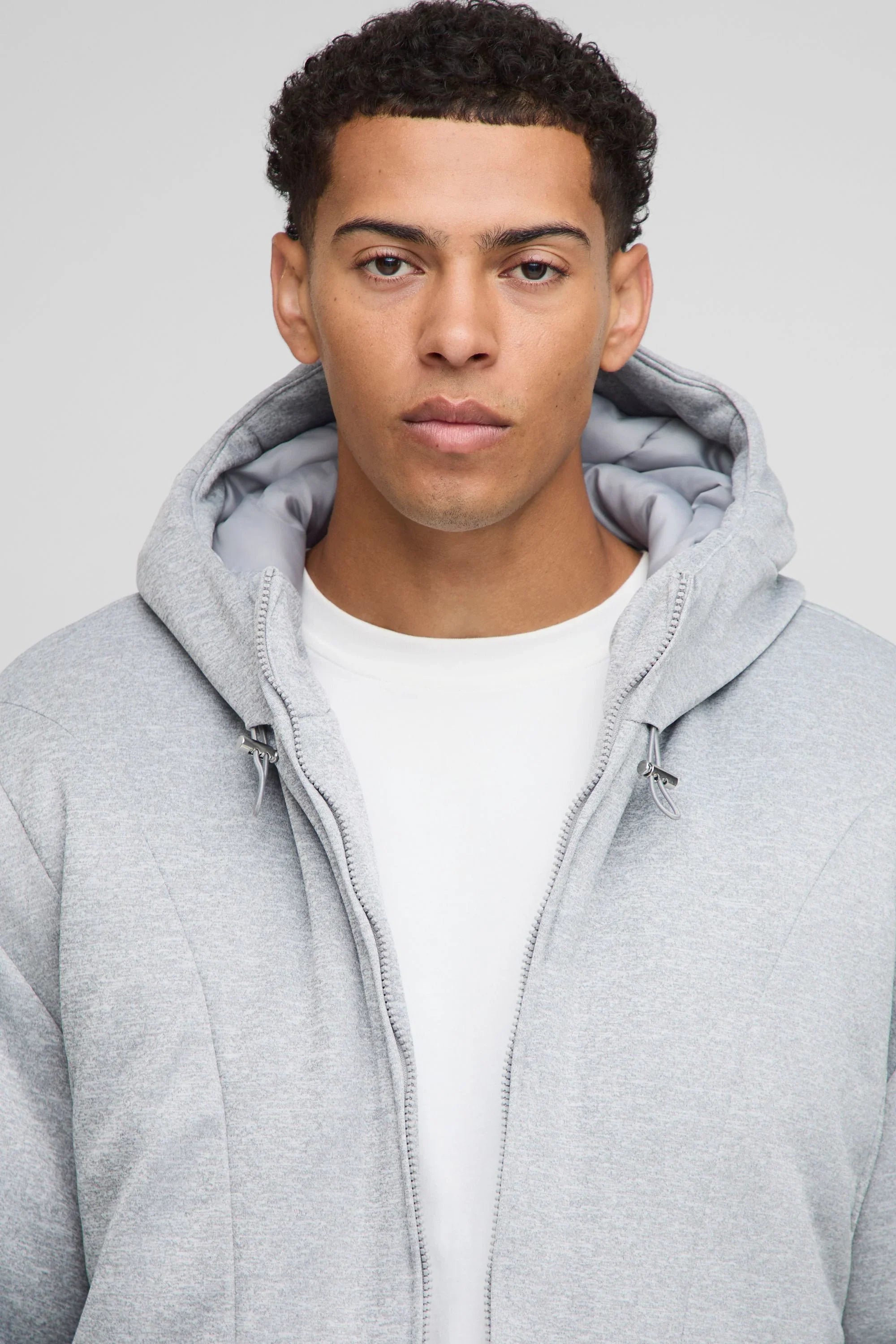 Oversized Boxy Hooded Jersey Puffer Jacket