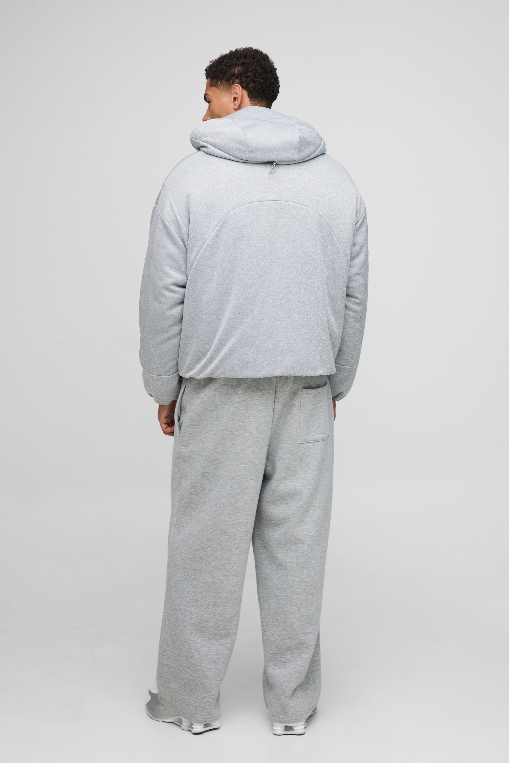 Oversized Boxy Hooded Jersey Puffer Jacket