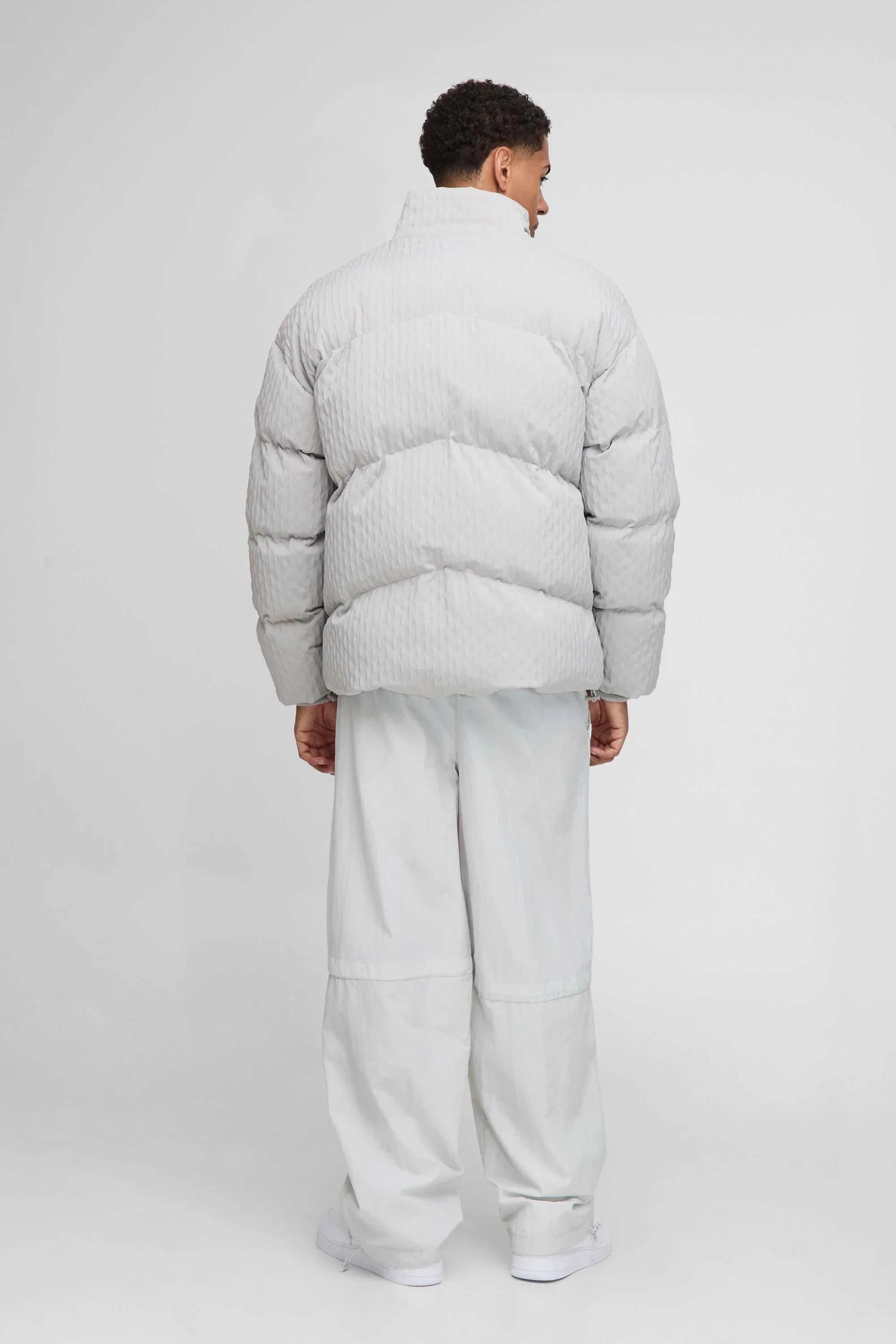 Oversized Fit Textured Funnel Neck Puffer Jacket