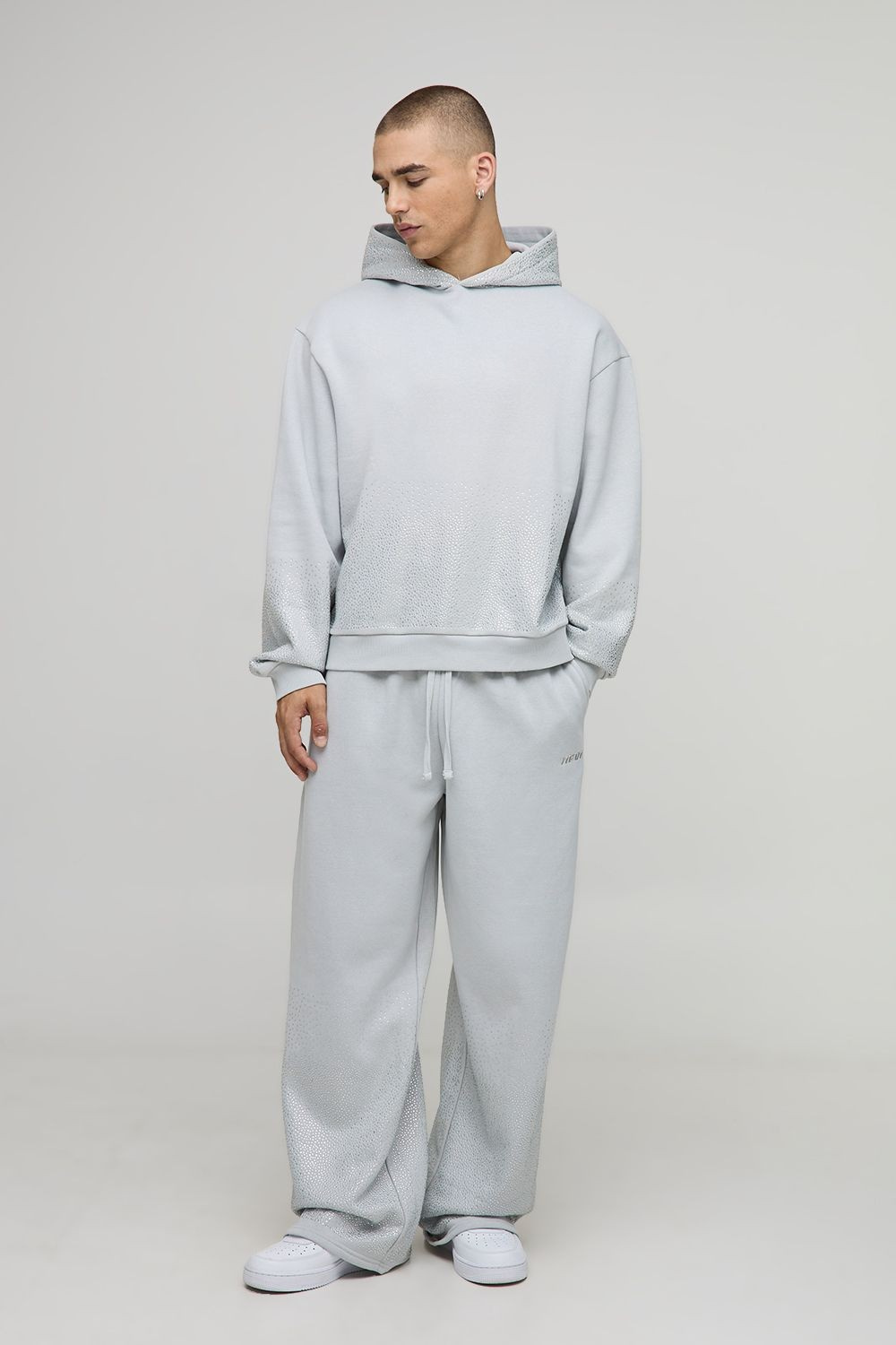 Oversized Boxy Rhinestone Hoodie And Wide Leg Jogger