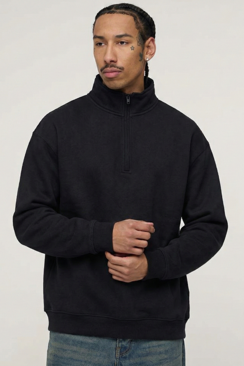 Boxy Fit Funnel Neck Quarter Zip