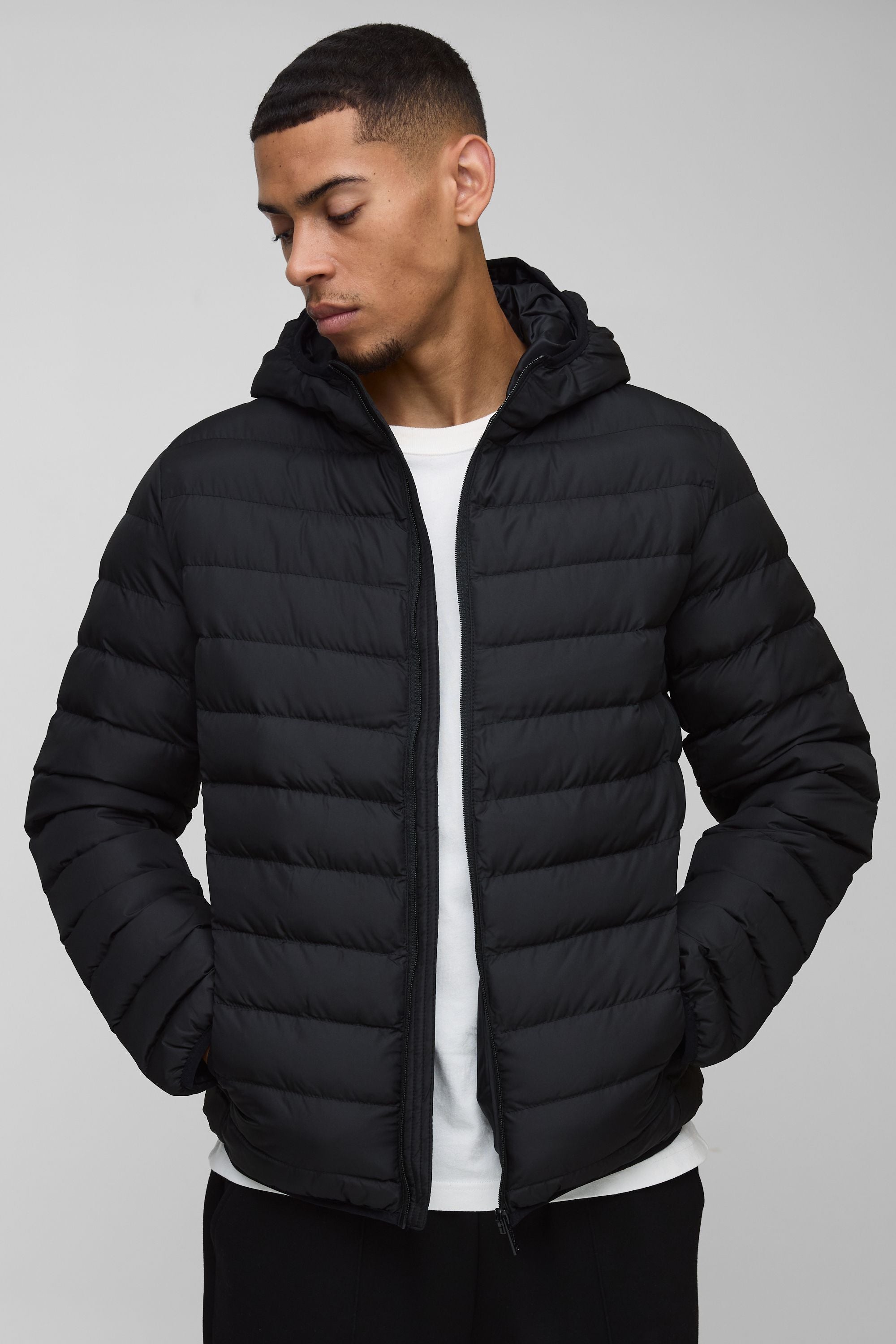 Regular Fit Quilted Zip Through Hooded Jacket