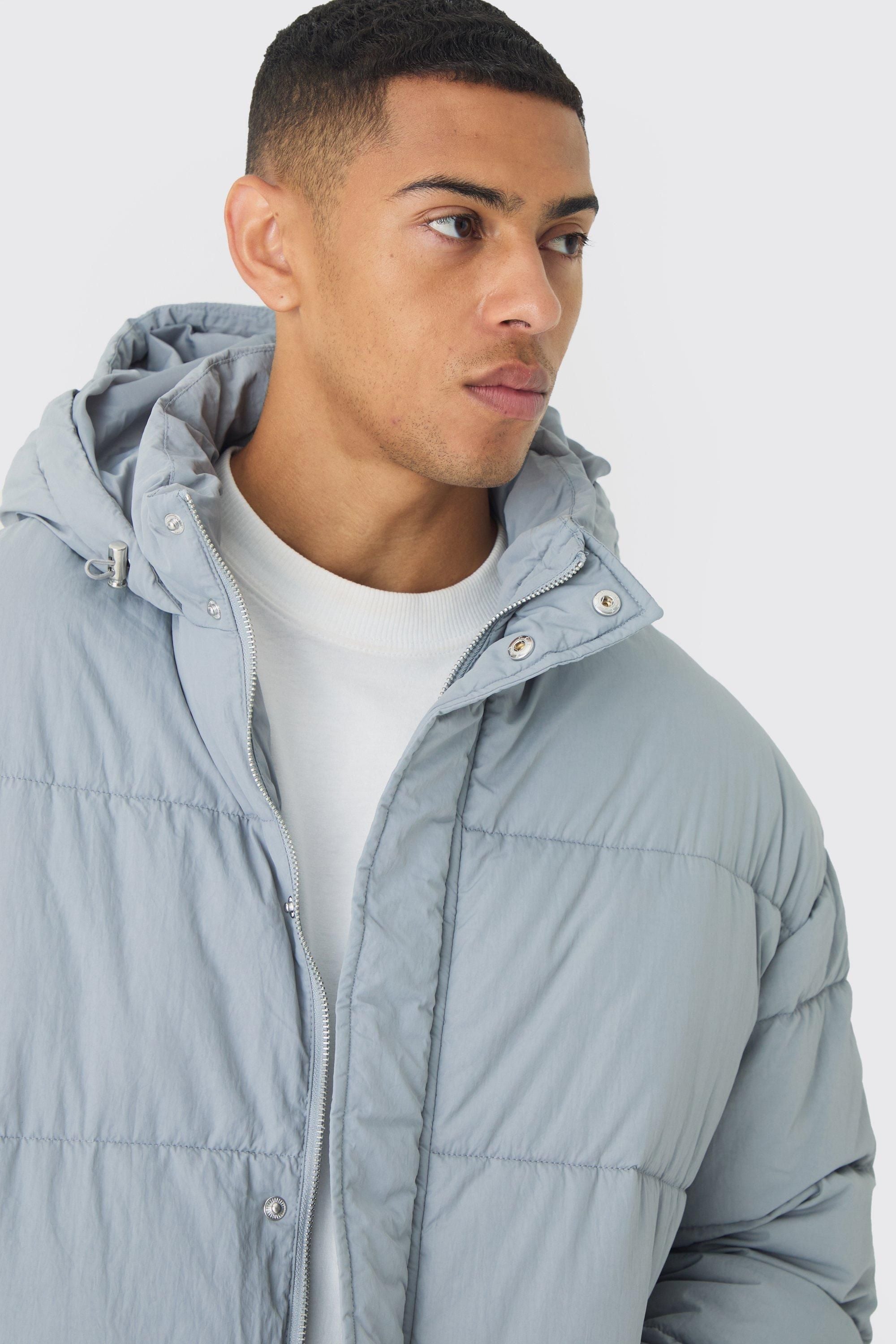 Boxy Crinkle Nylon Puffer In Light Grey