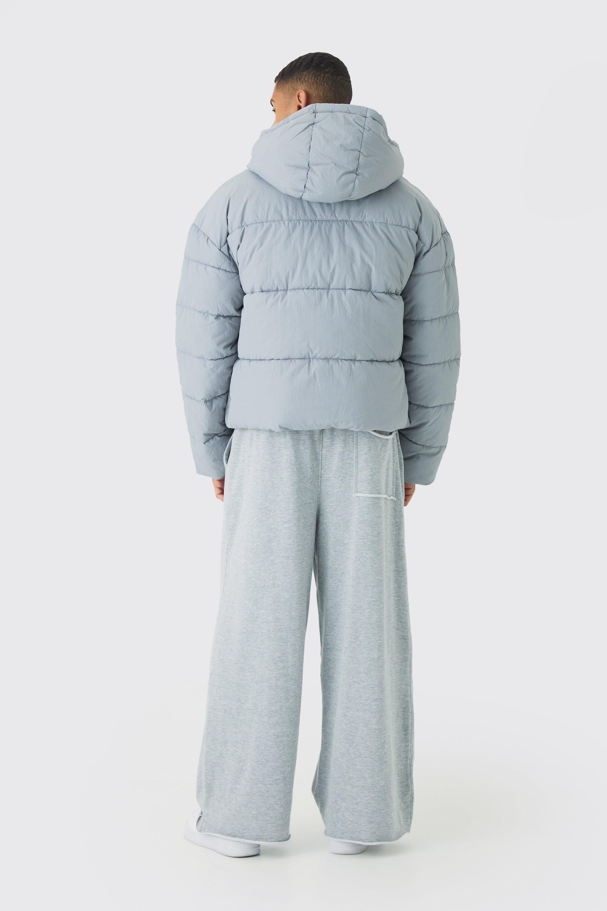 Boxy Crinkle Nylon Puffer In Light Grey