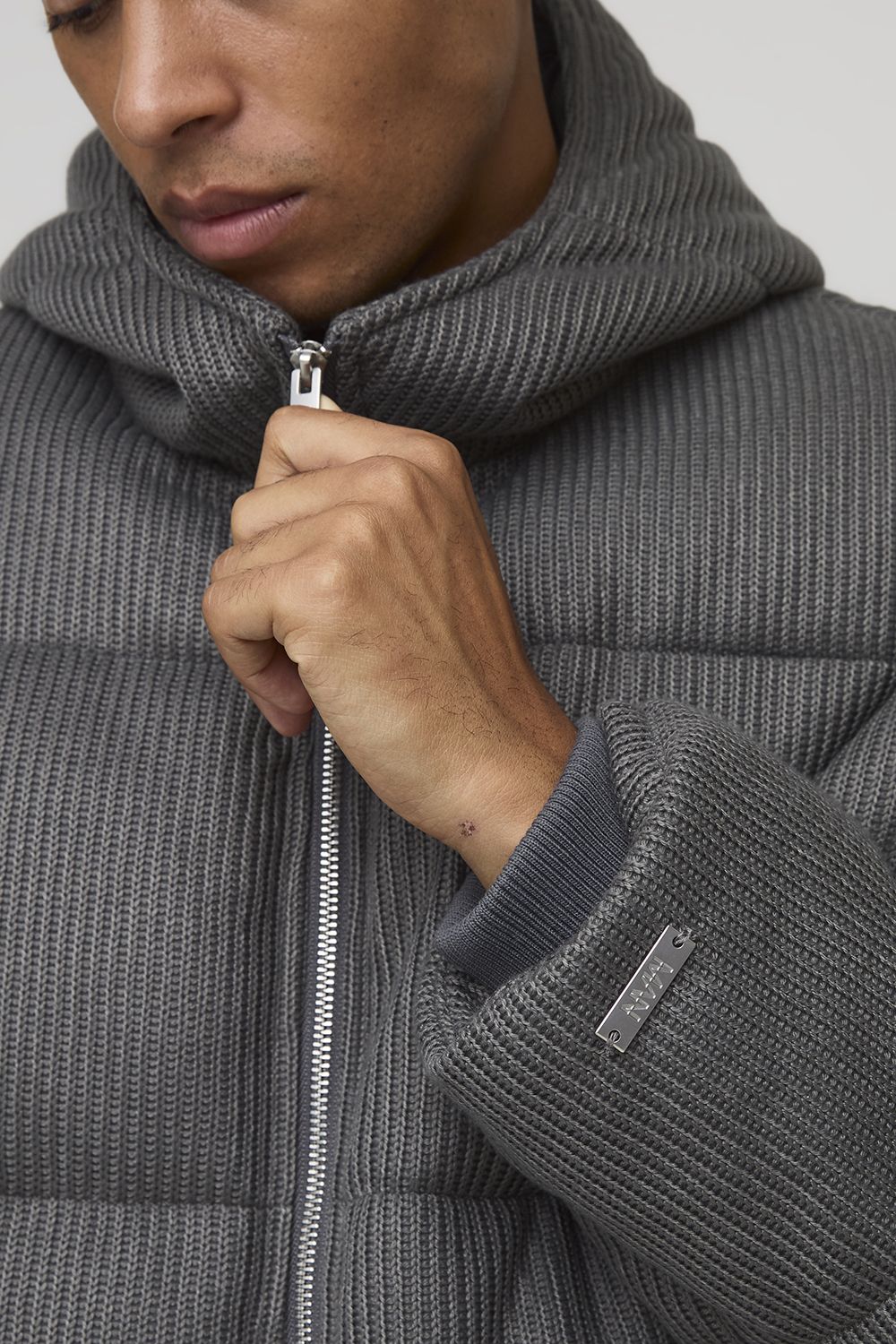 Oversized Fit Knitted Hooded Puffer Jacket