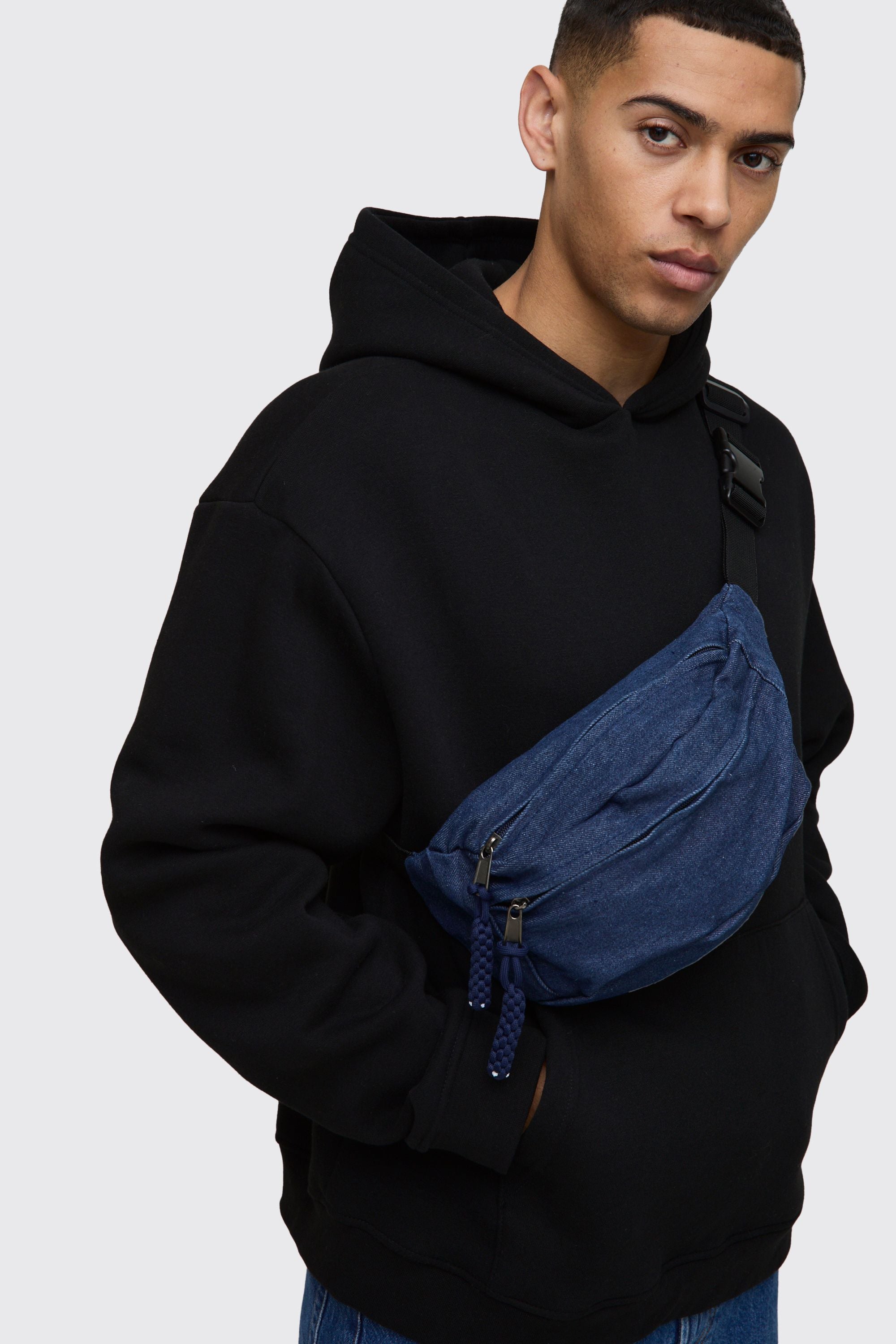 Denim Double Pocket Cross Body Bag