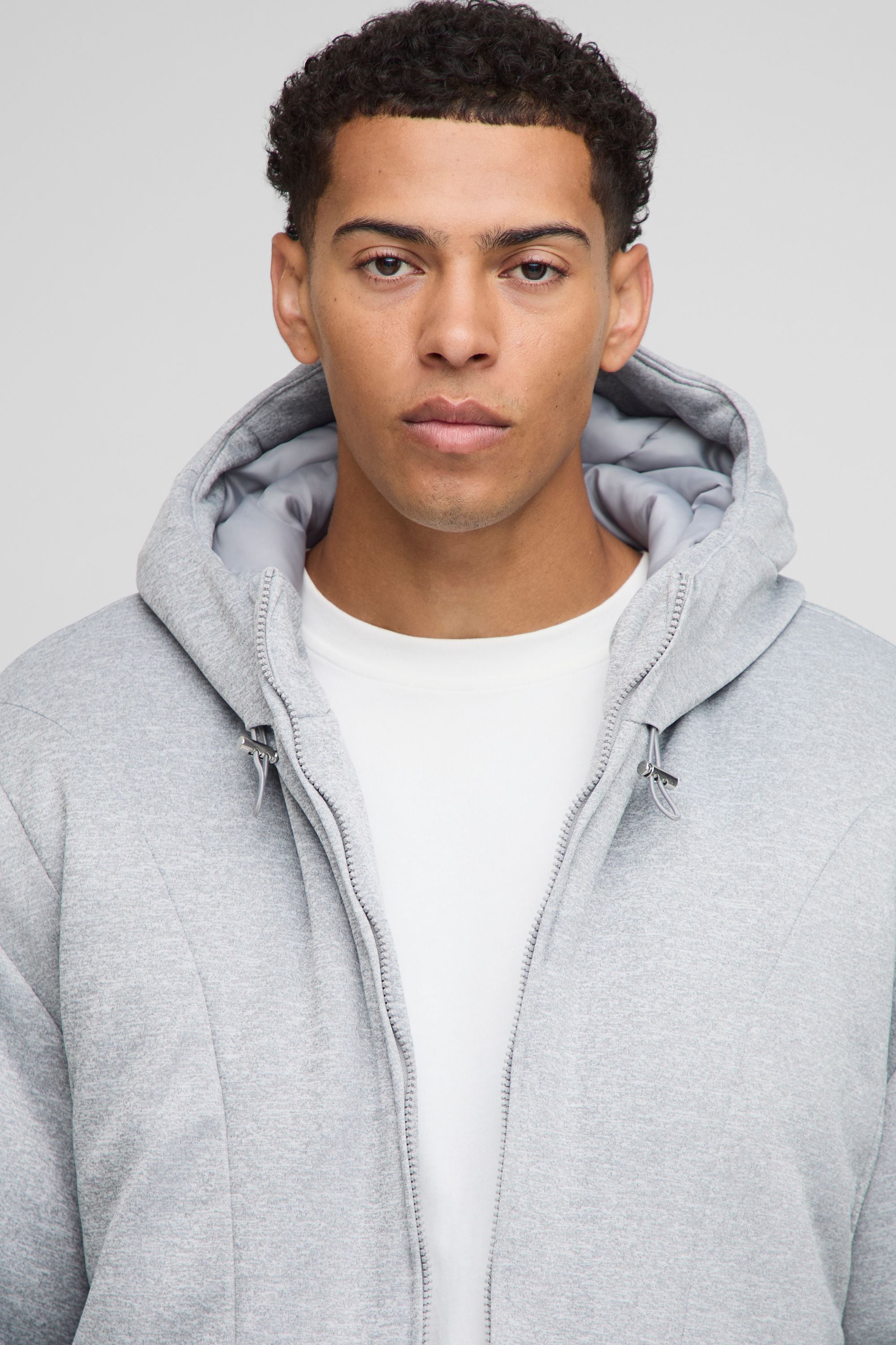 Oversized Boxy Hooded Jersey Puffer Jacket