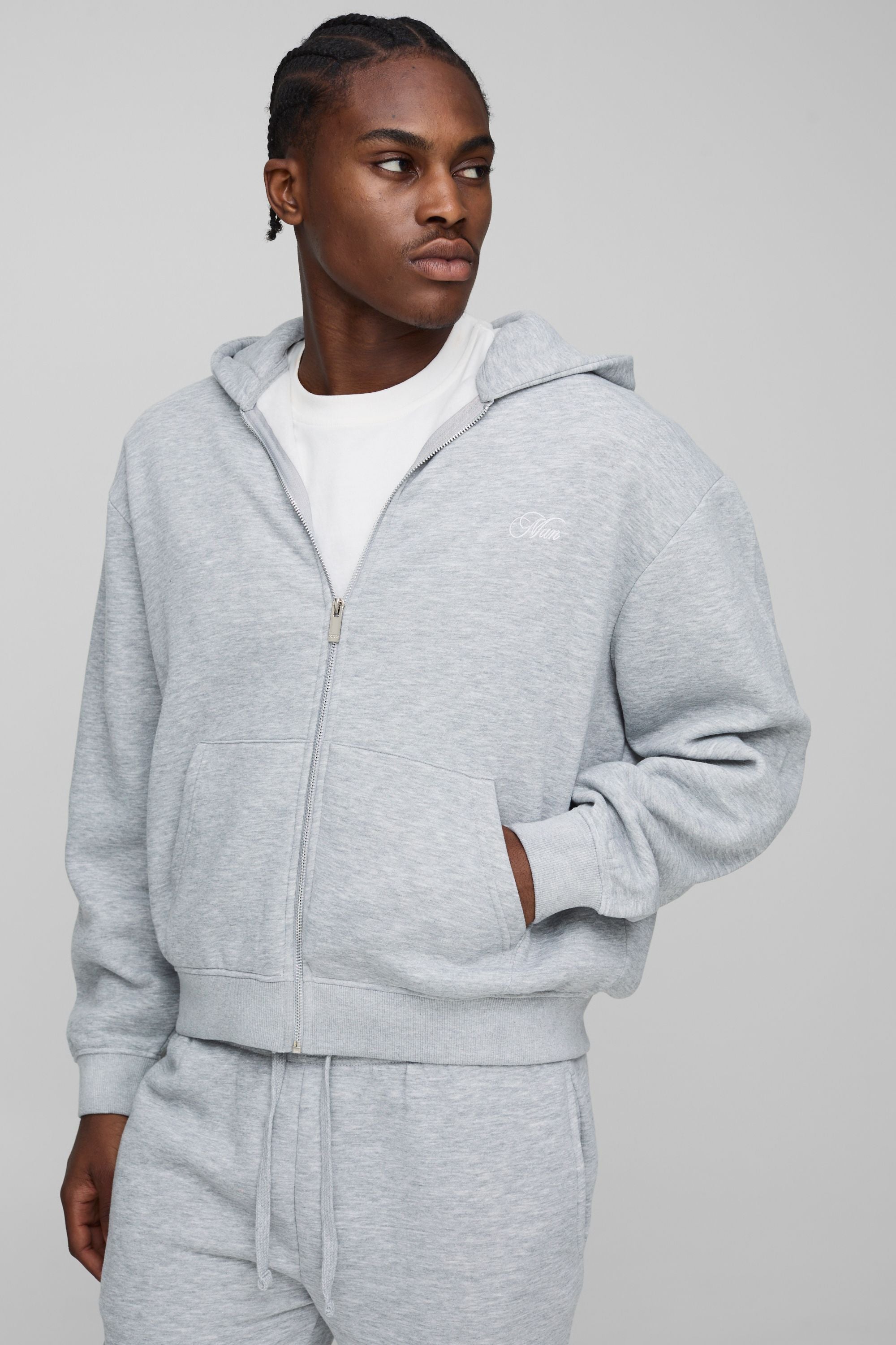 Oversized Boxy Man Script Zip Through Gusset Tracksuit