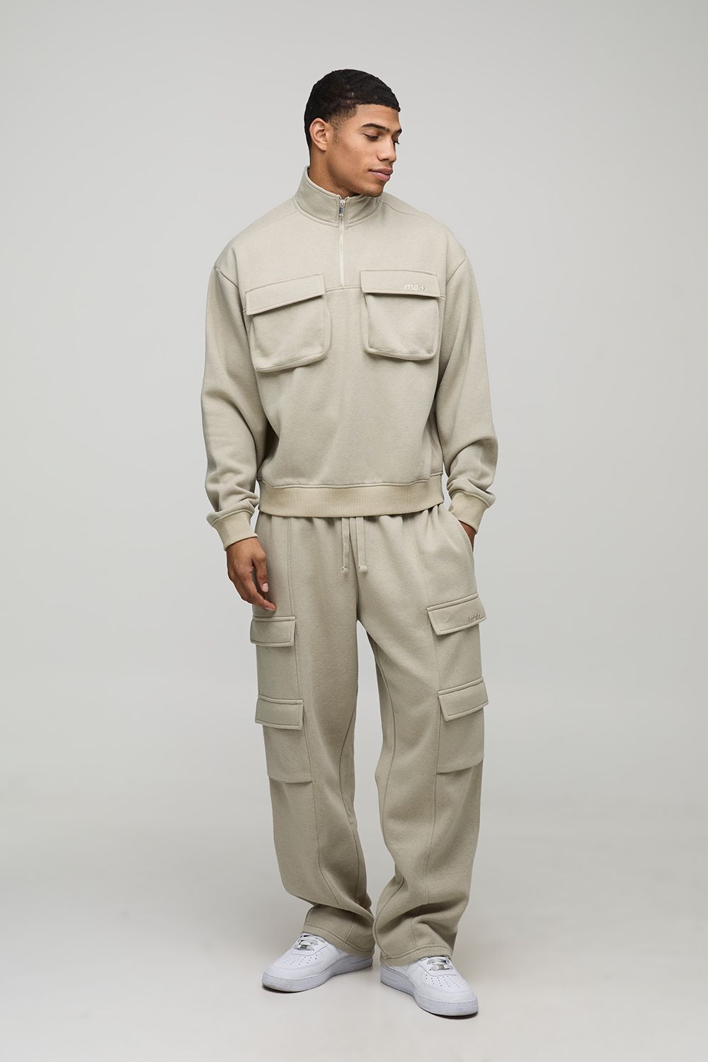 Oversized Boxy Funnel Neck Cargo Tracksuit